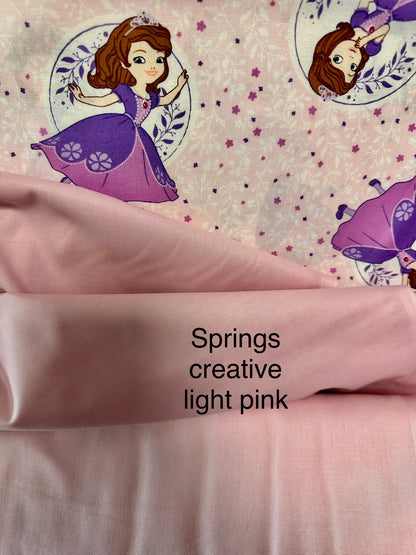 Last cut from bolt - approx 34.5” x width of fabric - Disney - Sofia the First Collection - Poses - Light Pink