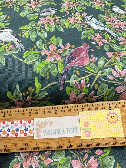 Dear Stella  -  Wildwood - Blue Jays and other birds on Green - Caitlin Collection