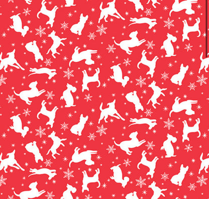 Last cut from bolt - 28.5" x width of fabric - 3 Wishes Fabric -  Santa Paws - Tossed Silhouettes - Red  Pups - Blue