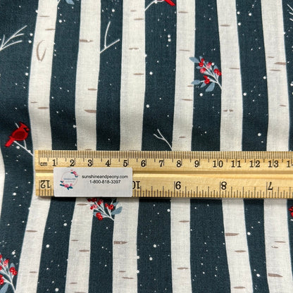 Last cut from bolt  - 34" x width of fabric -Riley Blake - Winterland Main Midnight - Cardinals on Birch