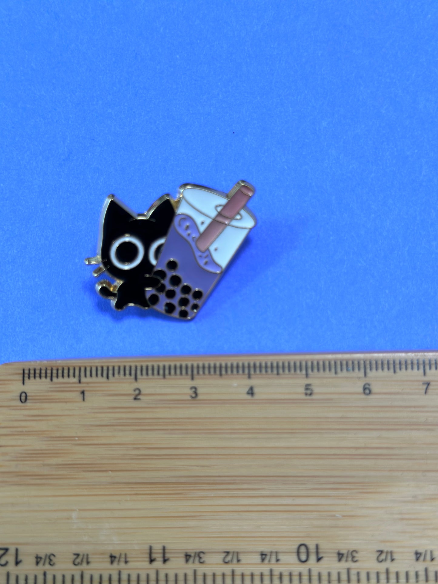 Enamel Pin  - Black Cat with Bubble Tea