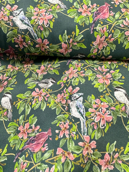 Dear Stella  -  Wildwood - Blue Jays and other birds on Green - Caitlin Collection