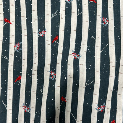 Last cut from bolt  - 34" x width of fabric -Riley Blake - Winterland Main Midnight - Cardinals on Birch