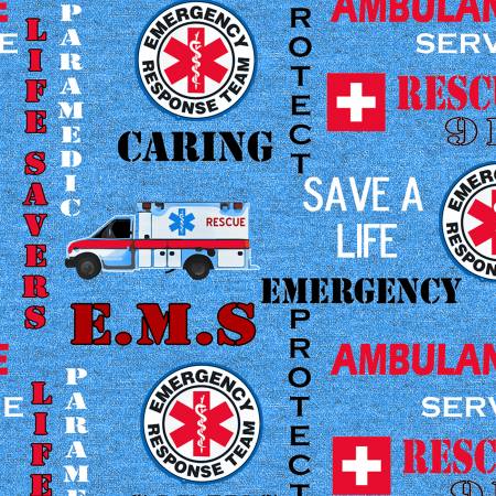 Half Yard Pre-Cuts - Sykel Enterprises  - Rescue on Blue - Military, Police, Fire & Nurses Collection