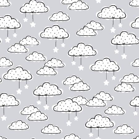 Flannel - Clouds and Stars Comfy Flannel - Light Grey -  Double Brushed - Priced by Half Metre
