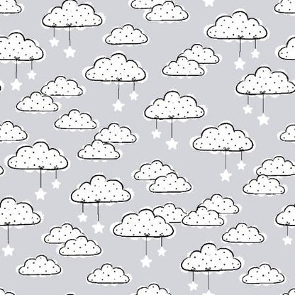Only 2 cuts remain - Flannel - Clouds and Stars Comfy Flannel - Light Grey -  Double Brushed - Priced by Half Metre