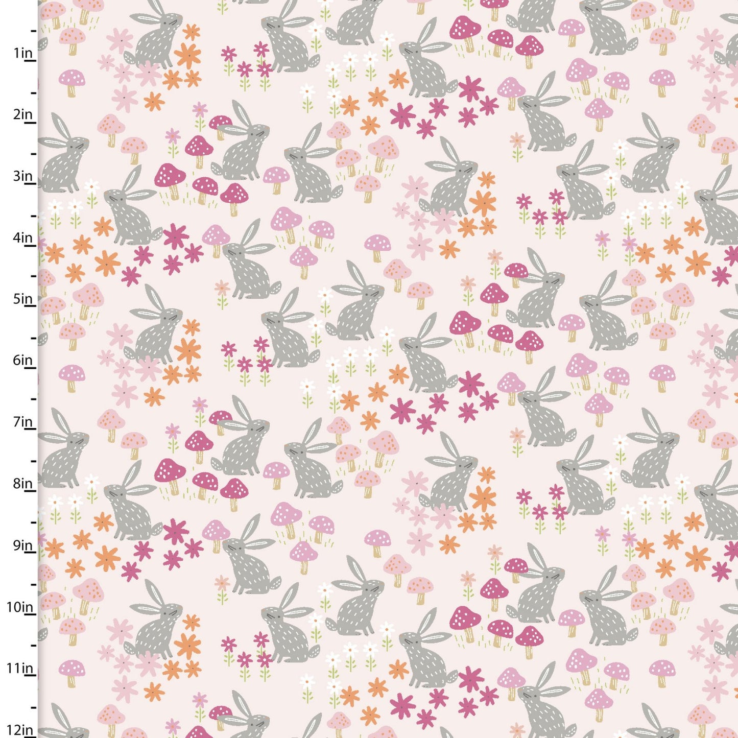 Last cut 19” x Width of fabric - Flannel - 3 Wishes - Friendship Forest - Bunny Field - Pink