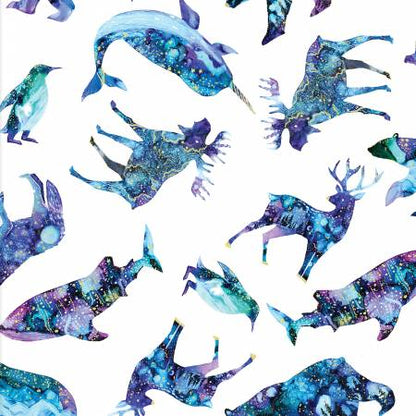 3 Wishes Fabric - Arctic Wonder - Arctic Animal Toss - Metallic - White