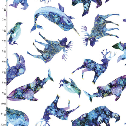 3 Wishes Fabric - Arctic Wonder - Arctic Animal Toss - Metallic - White