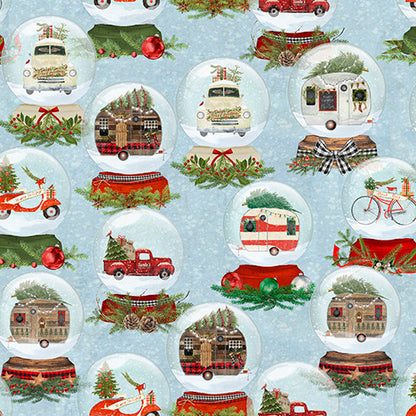3 Wishes Fabric -  A Christmas to Remember - Snow Globes - Blue