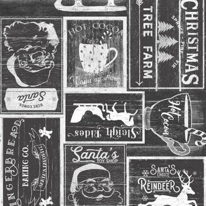 3 Wishes Fabric -  A Christmas to Remember - Vintage Patch - Charcoal