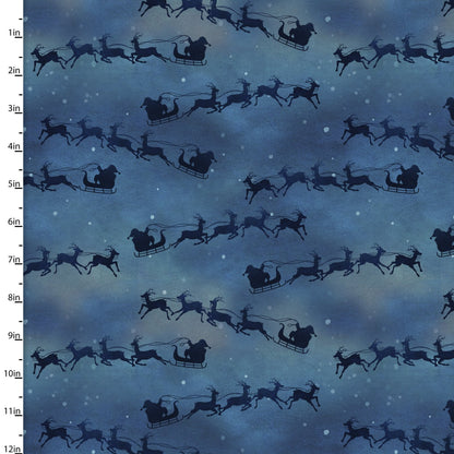 3 Wishes Fabric -  A Christmas to Remember - Flying Sleigh - Blue
