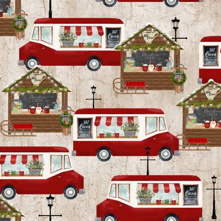 3 Wishes Fabric -  A Christmas to Remember - Cocoa Truck - Beige