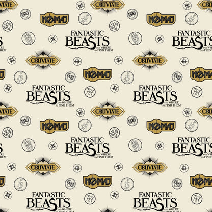 Flannel - Sayings & Symbols - Printed Flannel from Fantastic Beasts and Wizarding World - Cream