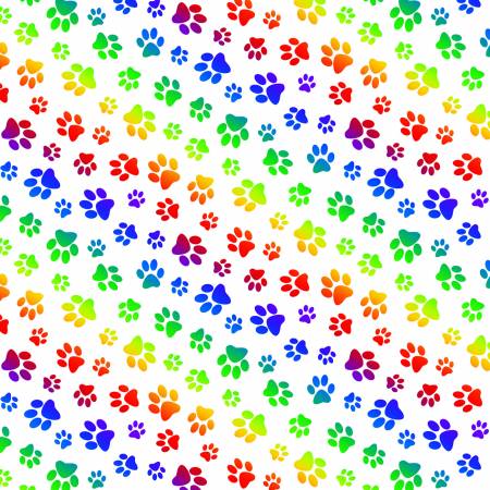 Elizabeths Studio - Rainbow Paw Prints - White