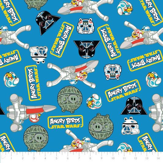 Flannel - Angry Birds Star Wars Character Toss - Printed Flannel by Lucasfilm Star Wars