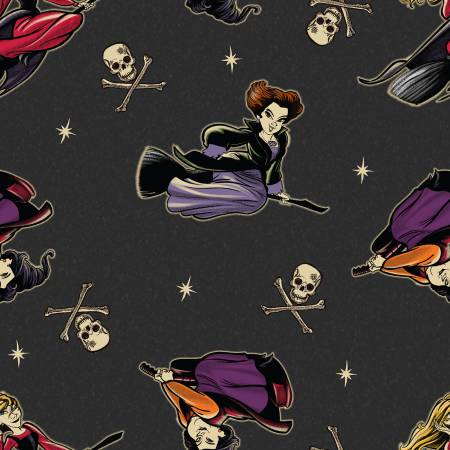 Back in stock - Disney - Hocus Pocus - Witches on Brooms - Cotton - Priced per half metre