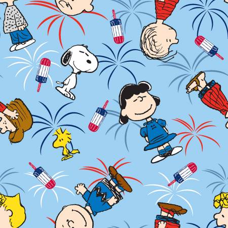 Last Cut from bolt - Approx 35" x WOF - Peanuts Gang -Snoopy, Charlie Brown and Friends -  Patriotic Collection