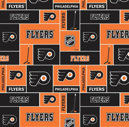 NHL Hockey Teams - NHL Hockey Philadelphia Flyers Small Scale Box Allover Quilting Cotton - Per Half Metre