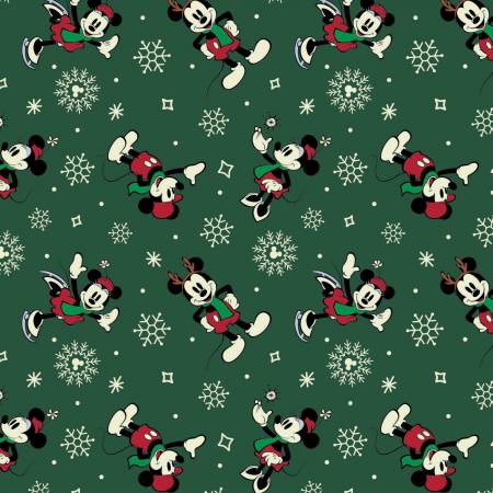 Disney - Festive Mickey Mouse and Minnie Mouse - Snowflakes - Green