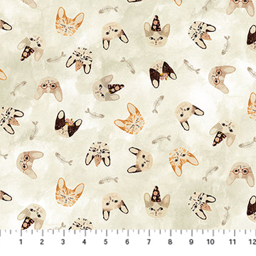 FIGO Fabrics - Marcel  - Cat Heads on Beige