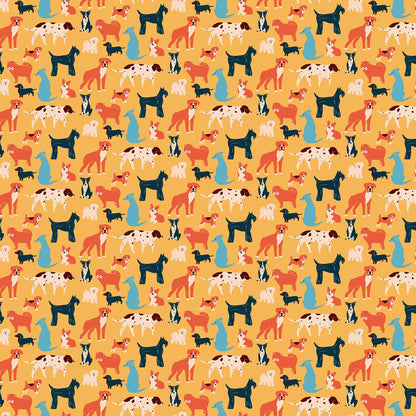 Last cut from bolt - Approx. 16" x width of fabric - FIGO Fabrics - Simple Pleasures - Dogs - Yellow Multi