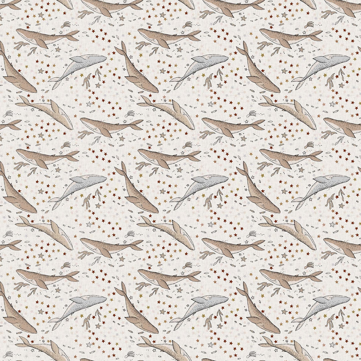 FIGO Fabrics - Calm Waters - Whales - Cream