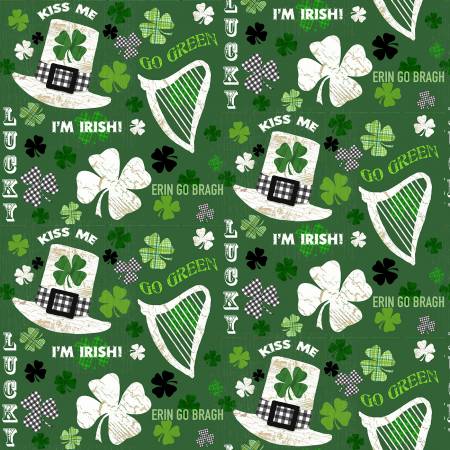 Henry Glass - Green Irish Motifs and Words - Perfect for St. Patrick's Day