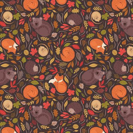 Last cut from bolt - 31" x width of fabric - Winter Nap Collection - Sleepy Friends (Dark Brown)- by Lewis & Irene