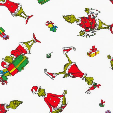 Back in stock  - Robert Kaufman - Dr. Seuss - Christmas - How the Grinch Stole Christmas - Grinch on White