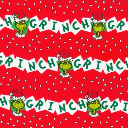 Robert Kaufman - Dr. Seuss - Christmas - How the Grinch Stole Christmas -  Holiday Stripe Grinch - Red
