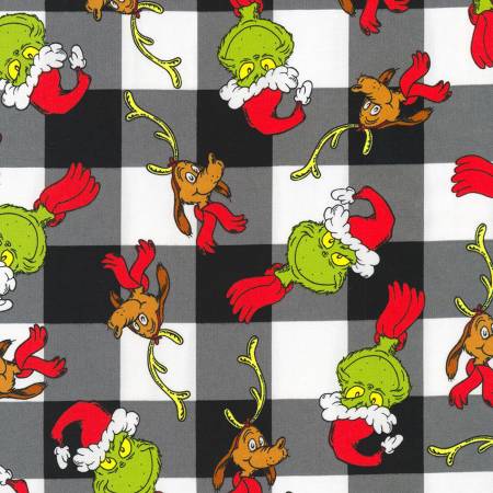 Rare - Robert Kaufman - Dr. Seuss - Christmas - How the Grinch Stole Christmas -  Black Plaid
