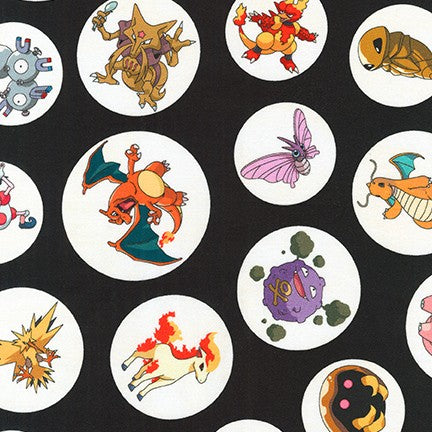 Pokémon en cercles - Noir - Tissus Robert Kaufman