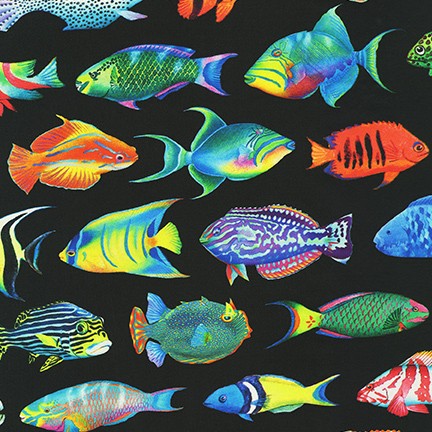 Robert Kaufman - Colorful Fish on Black
