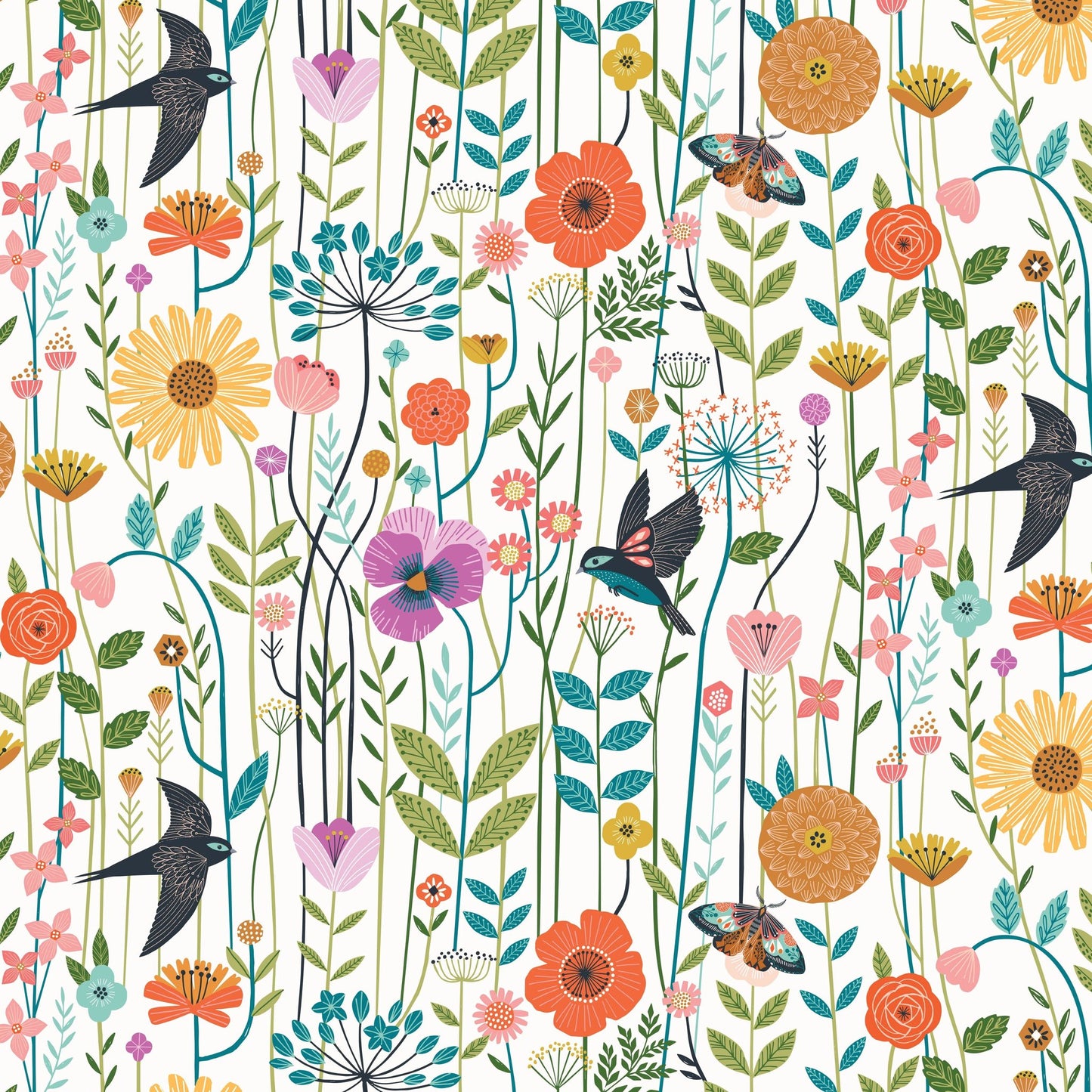 Dashwood Studio - Volière - Prairie en blanc - Fleurs et oiseaux