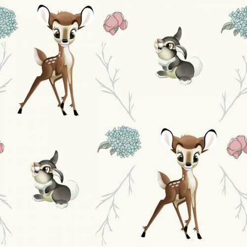 Last approx. 21” x width of fabric - Springs Creative - Disney - Bambi Nursery - Bambi Thumper Cross - Multi on Cream