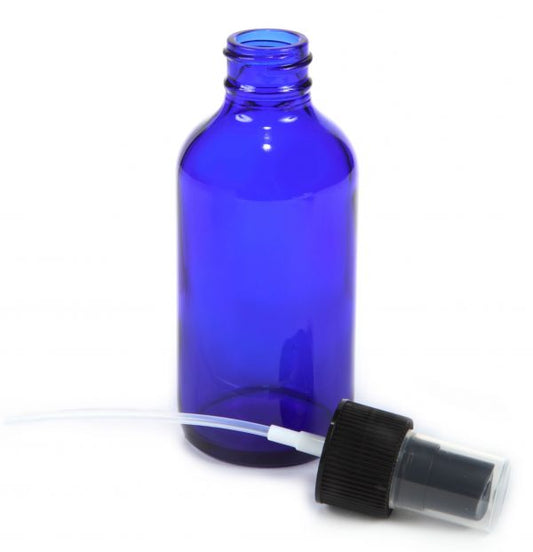 Bouteille en verre bleu avec pulvérisateur à brume fine 2 oz (60 ml) - Livré en boîte de 2