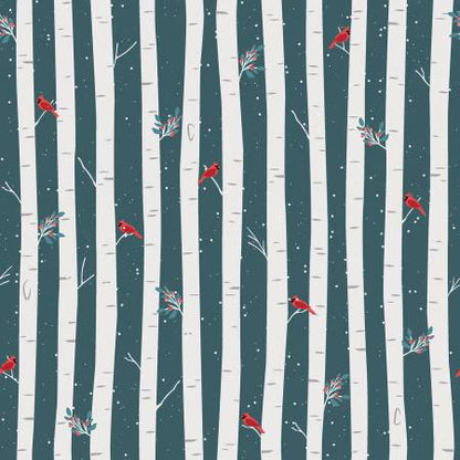 Last cut from bolt  - 34" x width of fabric -Riley Blake - Winterland Main Midnight - Cardinals on Birch
