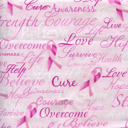 Timeless Treasures - Pink Ribbon Cure Words