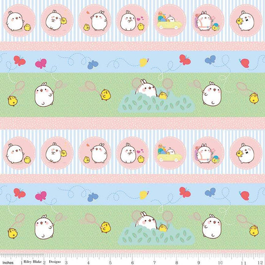 Last cut approx 16.9" x width of fabric - Molang and Piu Piu Stripe Pink - Riley Blake