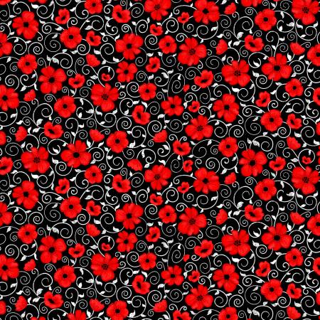 Last cut from bolt - last 32” x width of fabric  - Timeless Treasures - You Make my Heart Happy - Happy Flowers in Black