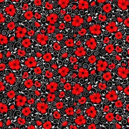 Last cut from bolt - last 32” x width of fabric  - Timeless Treasures - You Make my Heart Happy - Happy Flowers in Black