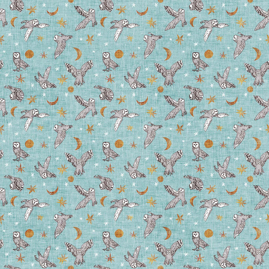 FIGO Fabrics - Forest Fable  - Owls - Turquoise