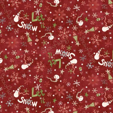 Flannel - Henry Glass - Holiday Snowmen - Let it Snow - Red