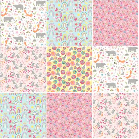 Last cut 19” x Width of fabric - Flannel - 3 Wishes - Friendship Forest - Bunny Field - Pink