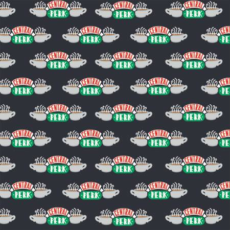 Tissus Camelot - Amis - Logo Central Perk - sur noir