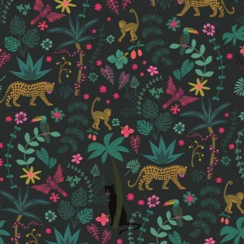 Last cut from bolt - 12" x width of fabric - Dashwood Studio  - Night Jungle - Leopards on Dark Green