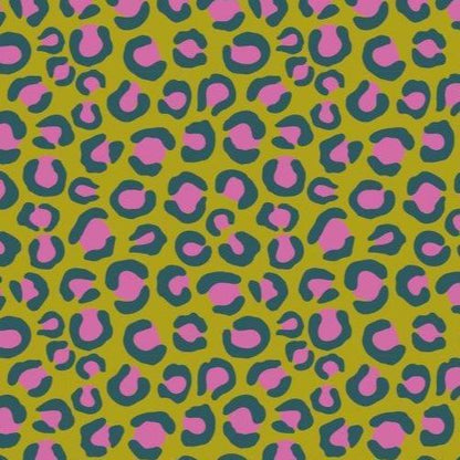 Last cut from bolt - approx 19" x Width of fabric - Dashwood Studio  - Night Jungle - Green and Pink Leopard Print