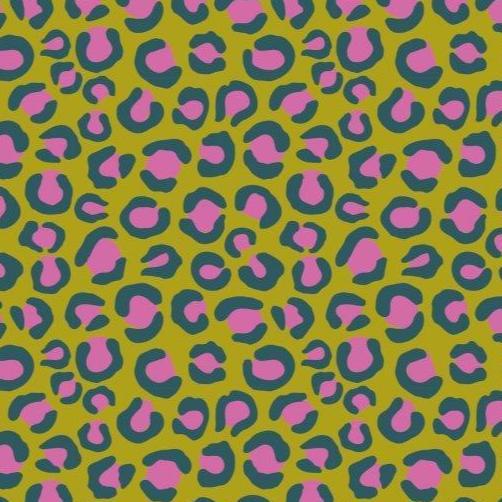 Last cut from bolt - approx 19" x Width of fabric - Dashwood Studio  - Night Jungle - Green and Pink Leopard Print