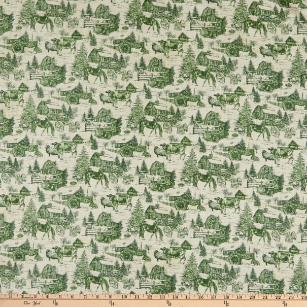 Northcott Fabrics -  Vintage Christmas - Green Christmas Toile, Tan